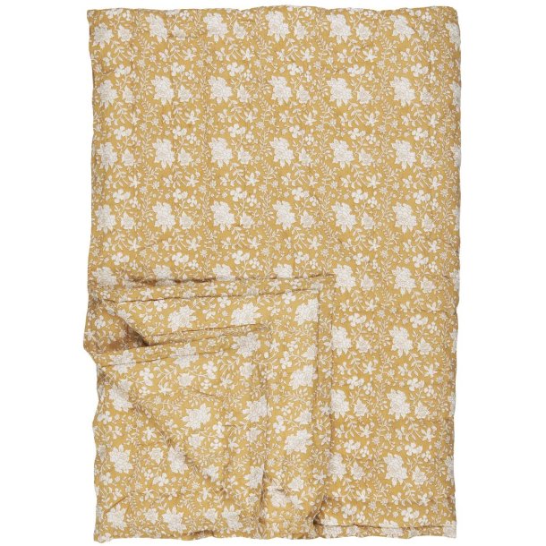 Vintage vattppe -  Annika - Mustard - Hvide blomster - 130 x 170 cm