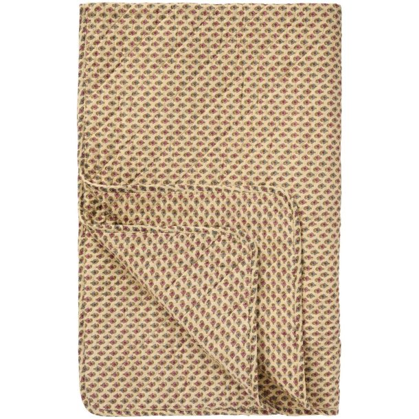 Mathilde vatt�ppe i creme med gammelrosa og st�vet gr�nt blokm�nster 130 x 180 cm