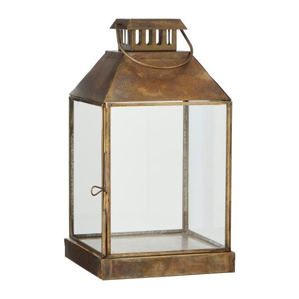 Klassisk lanterne i metal med klart glas og hank