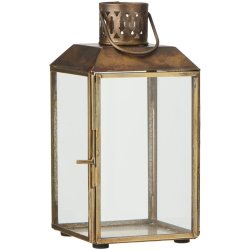 Lanterne Mikkel i antik messing og glas med m�nstret skorsten