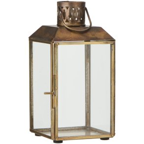 Lanterne Mikkel i antik messing og glas med m�nstret skorsten