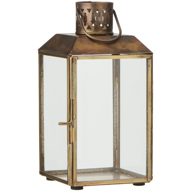 Lanterne Mikkel i antik messing og glas med m�nstret skorsten