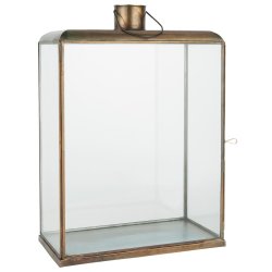 Stor lanterne i metal og klart glas med antik messingfinish