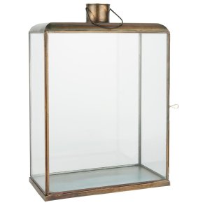 Stor lanterne i metal og klart glas med antik messingfinish