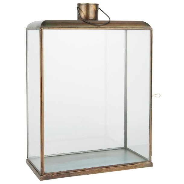 Stor lanterne i metal og klart glas med antik messingfinish