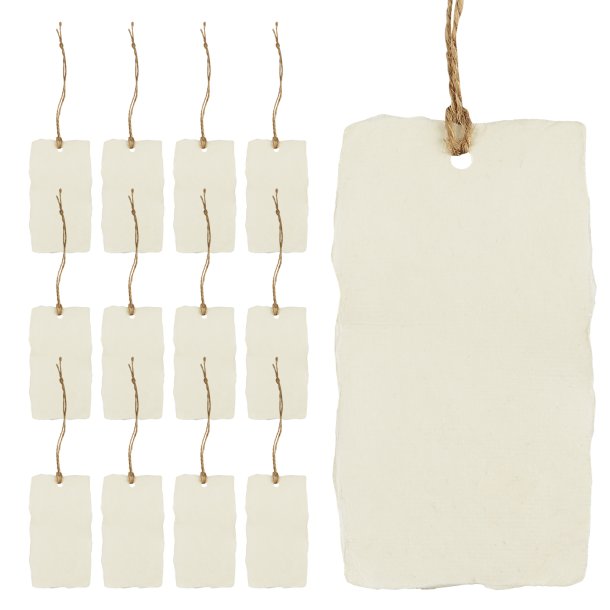12 Elegante &amp; r� kort med jutesnor - 5,5 x 10 cm