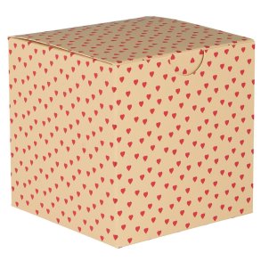 Kvadratisk gave�ske i pap med r�de hjerter &ndash; 10,2 cm