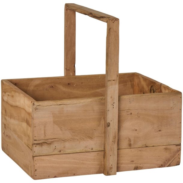 Rustik tr�kasse med hank i genbrugstr� � Stor - H:40 cm