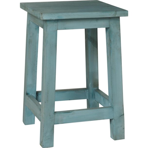 Bl� taburet i fyrretr� 30 x 30 x 45 cm