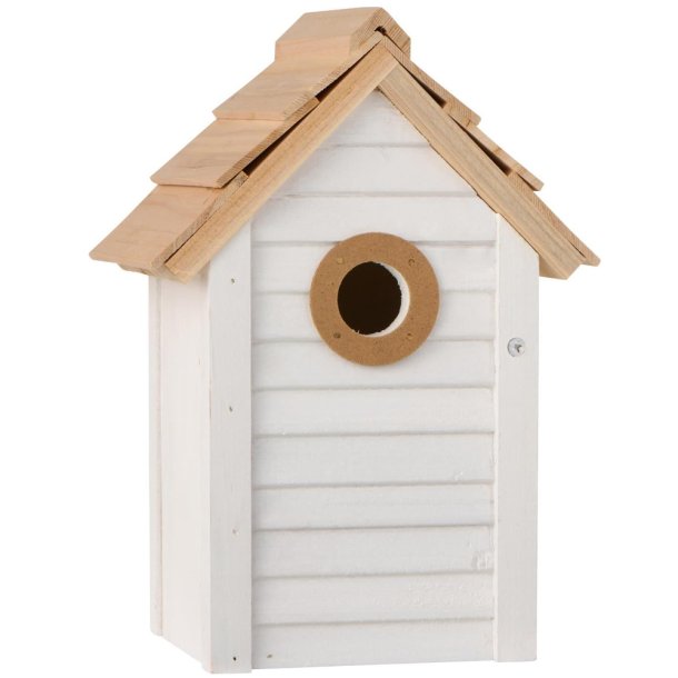 Fuglehus - Hvidt - Naturfarvet tag - H:26 cm