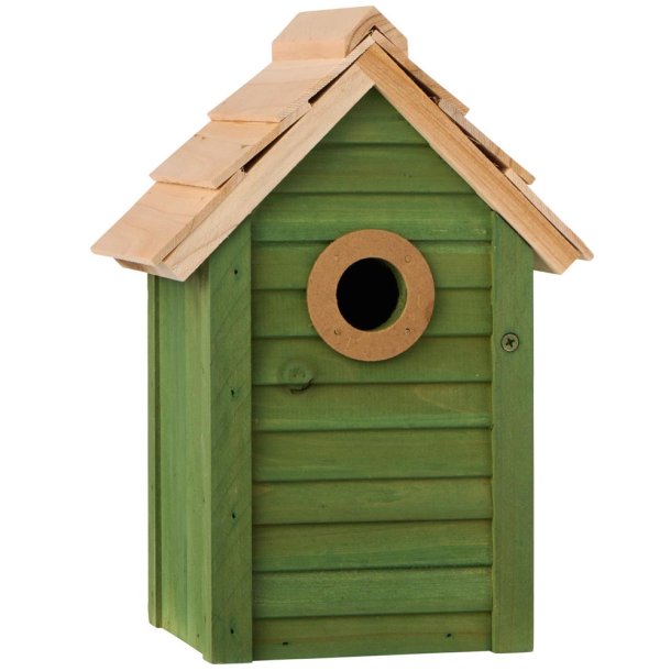Fuglehus - Grnt - Naturfarvet tag - H:26 cm