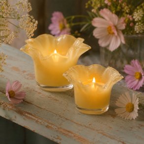 Fyrfadsstager i glas � s�t med 2 stk. � Dusty Yellow � Madam Stoltz