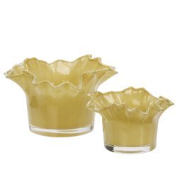 Fyrfadsstager i glas � s�t med 2 stk. � Dusty Yellow � Madam Stoltz