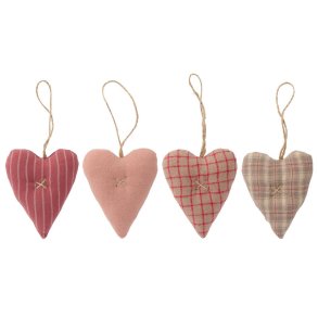 S�t med 4 stofhjerter � nostalgisk jul � 8 x 9,5 cm