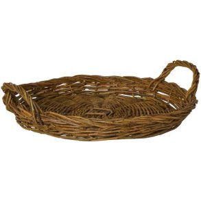 H�ndlavet rund bakke i kraftigt pileflet med 2 hanke �39 cm