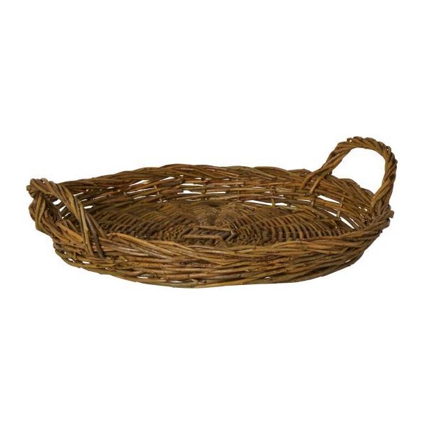 H�ndlavet rund bakke i kraftigt pileflet med 2 hanke �39 cm
