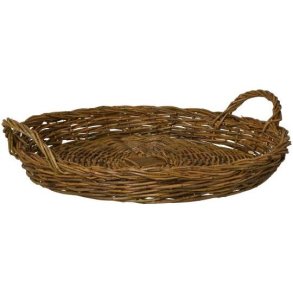 H�ndlavet rund bakke i kraftigt pileflet med 2 hanke �50 cm