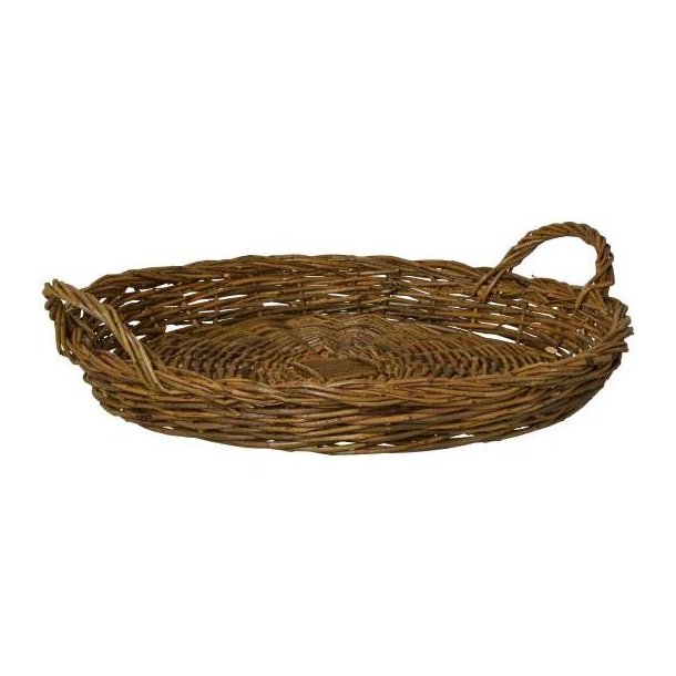 H�ndlavet rund bakke i kraftigt pileflet med 2 hanke �50 cm