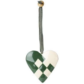  Julepynt fra Maileg - Flettet hjerte - Mrkegrnt