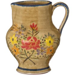 Keramisk kande med h�ndmalede blomster og klassisk hank