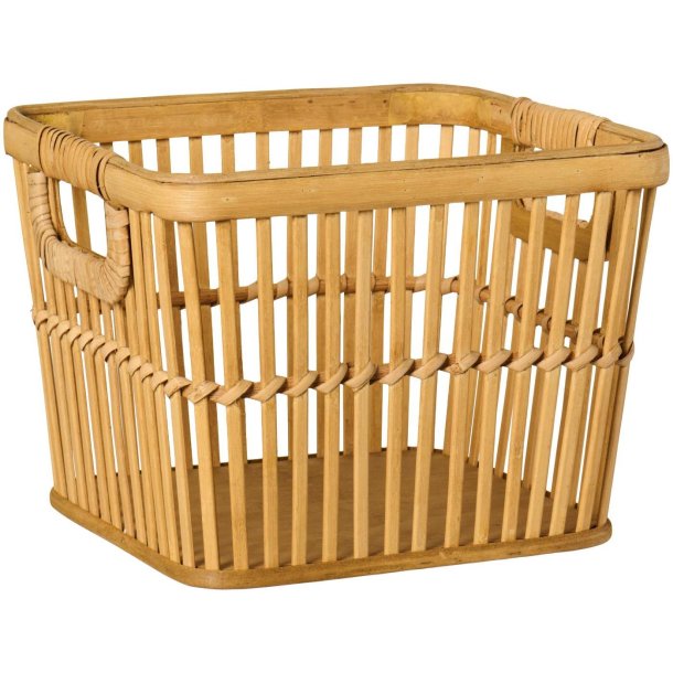 Kurv med greb - �ben flet - Bambus - B:27 x H:20,5 x L:27 cm