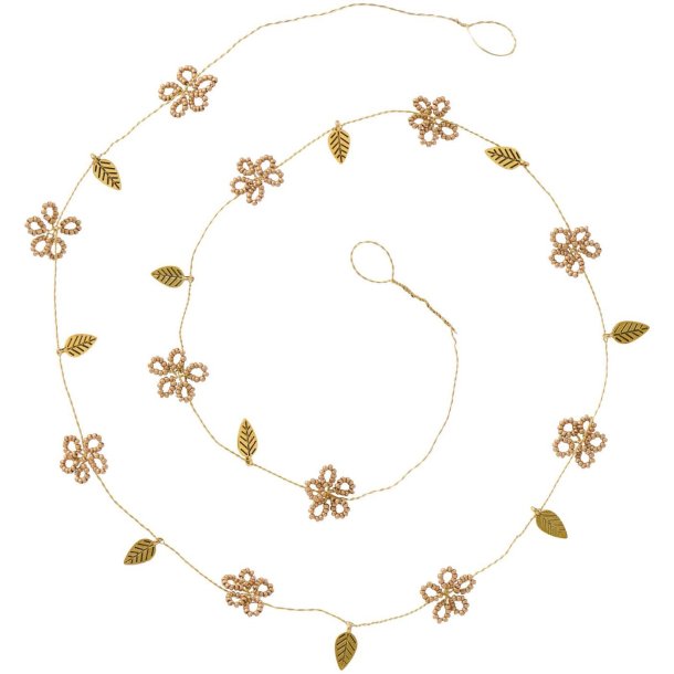 Fairytale Christmas ranke med brune glasperler og guldfarvede blade 100 cm