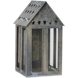 Huslanterne i metal med glas og hjerter - H:40,5 cm