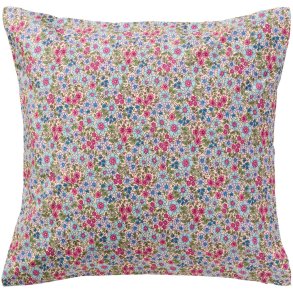 Pudebetr�k - Creme med turkis, bl�, fuchsia og lilla blomster - 60 x 60 cm