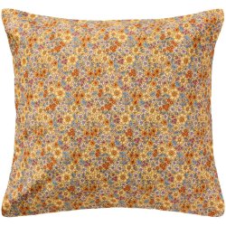 Pudebetr�k - Gult med gule, bl�, orange og lilla blomster - 60 x 60 cm