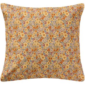 Pudebetr�k - Gult med gule, bl�, orange og lilla blomster - 60 x 60 cm
