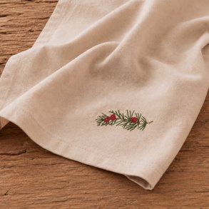 Stofserviet - Tradition  - Gren med r�de b�r - H�rfarvet