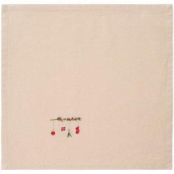 Stofserviet - Tradition  - Gren med r�de b�r og h�ngende julepynt - H�rfarvet