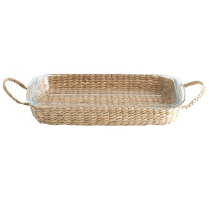 Ovnfast fad med holder i flettet Rattan - 25 x 39,5 cm.