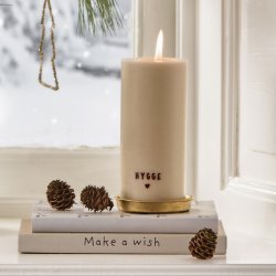 Bloklys med teksten Hygge - Kit - Rustic Brown Tryk - H:15 :6,8 cm
