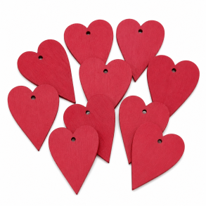 10 stk. r�de hjerter - Pakkepynt i tr�