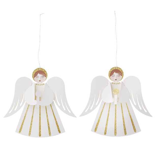 Papirengle Gloria � hvid/guld � s�t med 2 � Bungalow