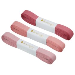 3 dukker med Grossgrainbnd i rosa-rde nuancer - 3 x 10 meter