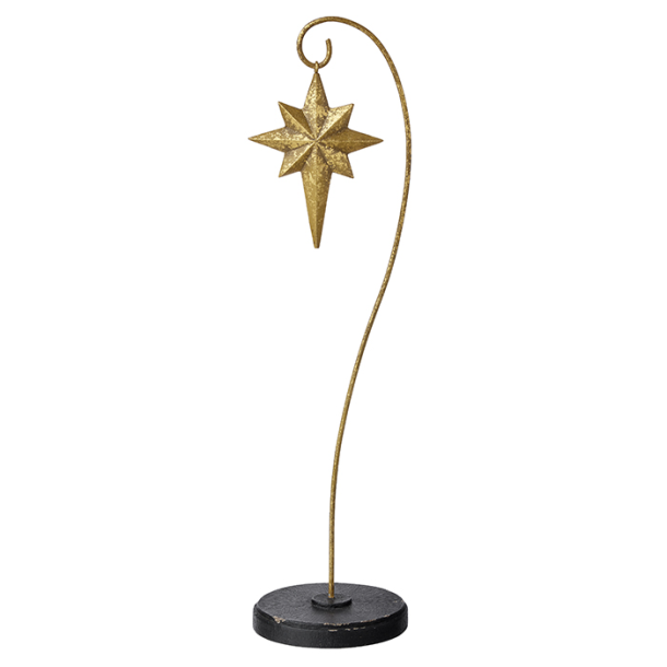 Gylden Bethlehemsstjerne Stardust p� buet stander H 40 cm