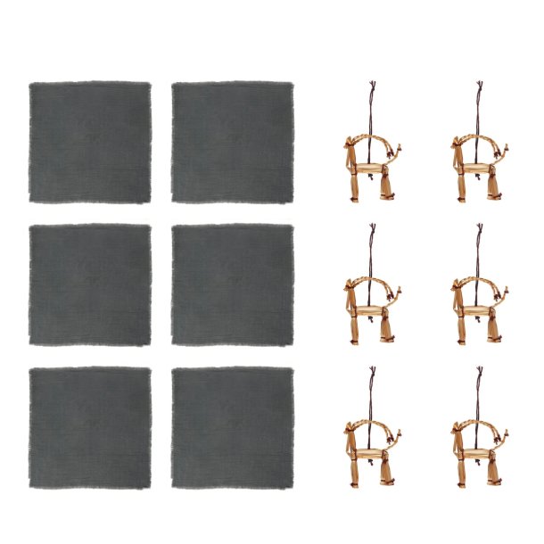 Nordhjem-Pakke #10 - 6 klassisk gr stofservietter - 6 halm bukke