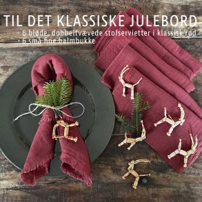 Til det klassiske julebord - Rde servietter og fine halmbukke