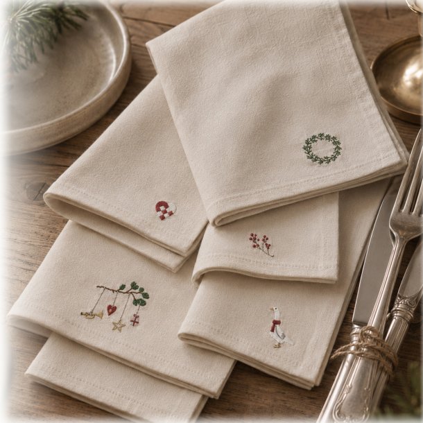 Stofservietter med broderier til den hyggelige juletradition
